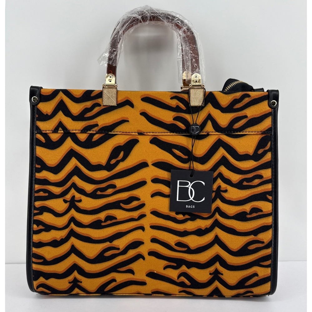 BC Bags Zebra Print Canvas Tote Bag Orange Black Gold Hardware 2488 ZEBRA
